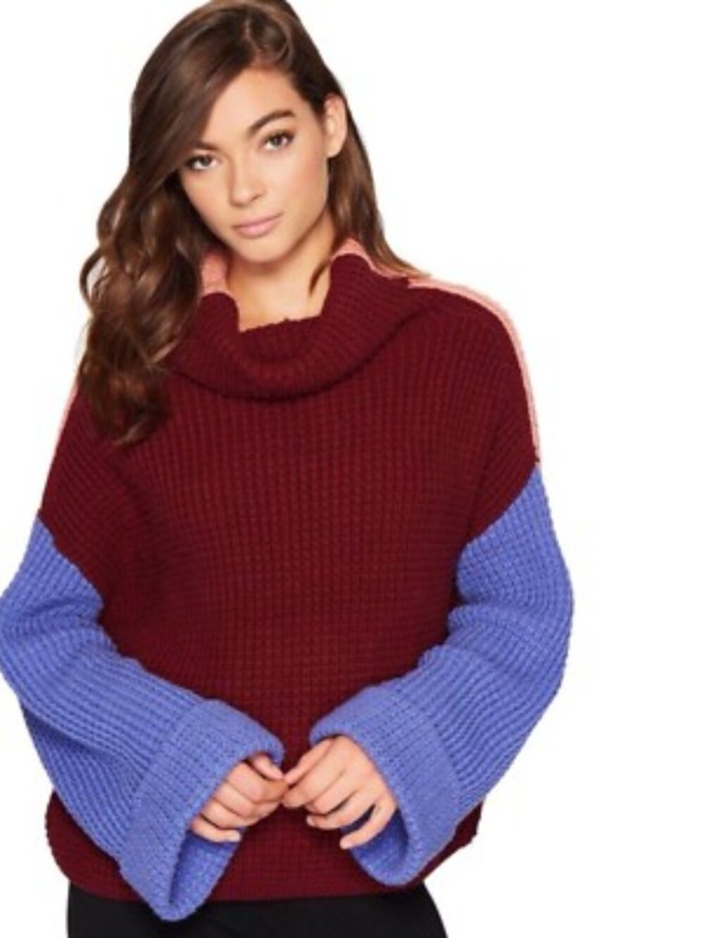 Women's Free People Party City Sweater Size Small Chunky Knit Colorful Mock Neck